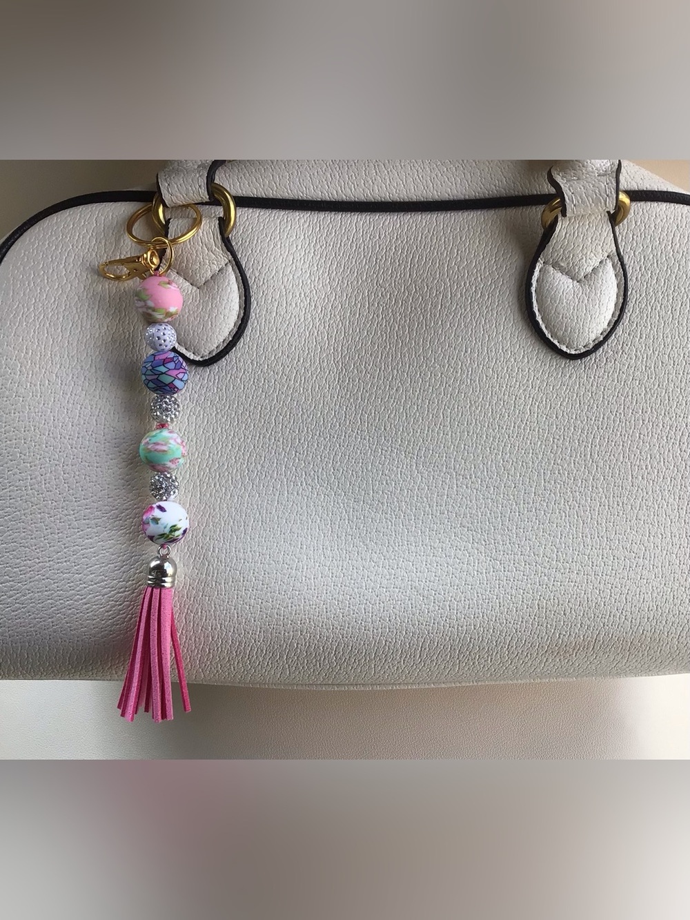 Handmade Pink Beaded Tassel Bag Charm Keychain